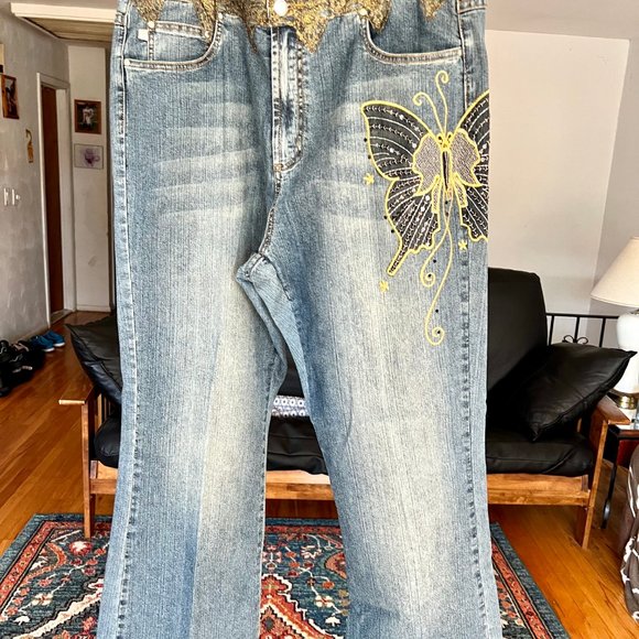 CREST JEANS Butterfly Embroidered Lace Detail Stretch Vintage JEANS Sz. 19/20 - Picture 9 of 9